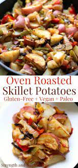 Roasted Skillet Breakfast Potatoes With Peppers Onions Gluten Free V P Recipe Skillet Potatoes Red Potato Recipes Red Potato Breakfast Recipe