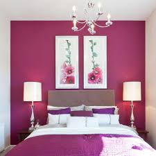 21 Bedroom Paint Color Combinations For Latest Trends Hot Pink Bedroom Paint With Crystal Chandelier And Two Ta Hot Pink Bedrooms Purple Bedrooms Pink Bedrooms