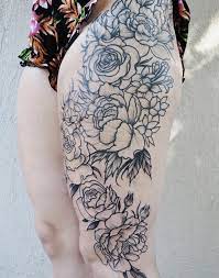 Full Thigh Floral Linework Tattoo Tattoos Dainty Tattoos Floral Leg Tattoo