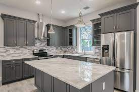 Grey Cabinets Back Splash Counters Kitchen Cabinet Design Diy Kitchen Remodel Kitchen Renovation