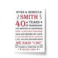 Help your parents feel special while also showing your gratitude for their marriage. Couple 40th Wedding Anniversary Gift Personalised Print