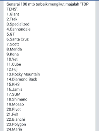 Dan masih banyak lainya yang sampai sekarang hingga tahun 2014 masih eksis semisal rif, pass band, peterpen, boomerang dan banyak yang lainya yang tidak bisa saya sebutkan satu persatu, tinggal lihat saya. Senarai Jenama Mtb Yang Freedom Melaka Cyclist Fmc Facebook