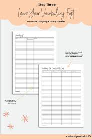 Language Learning Planner Self Study Foreign Languages Printable Pack Language Workbook Vocabulary Learning Study Goal Setting Language Study Learning Languages Study Planner