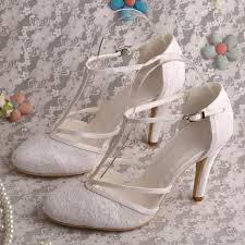 Custom Made High Heel T Strap Shoes Wedding Ivory Lace Bridal Shoes Summer Weddingshoes Lace High Heels Wedding Shoes Heels Wedding Shoes