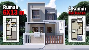 Desain rumah sederhana lebar 4 meter desain rumah minimalis via exposedesainrumah.blogspot.com. Desain Rumah 6x13 M 2 Lantai 4 Kamar Tidur Youtube