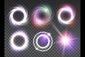 Set of colorful neon circle glowing frames. Cosmic Vector Light Effects Print Design Template Design Elements Glowing Background