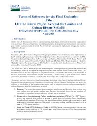 Terms of Reference for the Final Evaluation of the LIFFT-Cashew Project:  Senegal, the Gambia and Guinea-Bissau (SeGaBi)