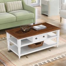 5 out of 5 stars. 45 Coffee Table Rectangle Rustic End Table With Storage 1 Drawer And 2 Shelves Accent Living Room End Table In White Brown Walmart Com Walmart Com
