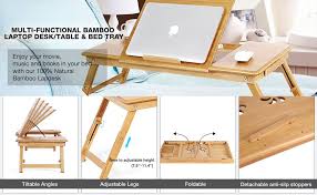Ej Life Portable Bamboo Foldable Laptop Desk Notebook Adjustable Height Tray Table Bed Table With Drawer Amazon Co Uk Computers Accessories
