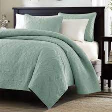 You might also like this photos. King Size Seafoam Green Blue Coverlet Set With Quilted Floral Pattern