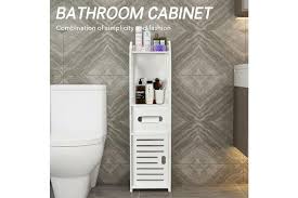 More wall hung bathroom corner angle sinks double sinks available too. Small Bathroom Storage Corner Floor Cabinet With Doors And Shelves Thin Toilet Vanity Cabinet Narrow Bath Sink Organizer Towel Storage Shelf For Paper Holder White Matt Blatt