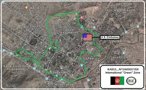 This map shows the extent of the 'green zone' of kabul, traffic flows and obstructions, and some of the main sites requiring heavy security. Osac On Twitter Emergency Message From Us Embassy Afghanistan Notes A Scheduled Protest March In Kabul On Friday More Information Here Https T Co Txleymxt6c Https T Co 6q5mwtwpfl Twitter
