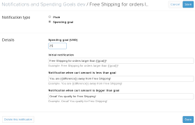 Click create free shipping discount Nudge Notifications Spending Goals Shopify Ecommerce App