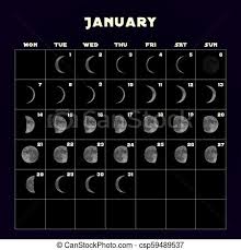 moon phases calendar for 2019 with realistic moon january vector