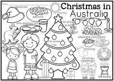 Christmas Around The World Coloring Pages And Vocabulary Posters Christmas In Australia Christmas Worksheets Christmas Kindergarten