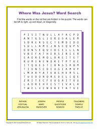 A word search stimulates the brain to focus and concentrate and train children to recognize some words in puzzled letters. Free Printable Bible Word Search Activities On Sunday School Zone