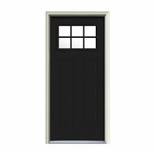 Jeld Wen 34 In X 80 In 6 Lite Craftsman Black Painted Steel Prehung Left Hand Inswing Front Door W Brickmould T Garage Door Design Black Entry Doors Jeld Wen