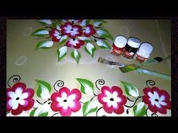 Rectangular red floral border illustration. How To Fabric Painting On Bed Cover Tablecloth Painting Fabric Tutorial Flower Painting Youtube Flower Painting Fabric Painting Painting