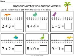 Students use images of base 10 blocks to add multiples of 10 to 2 digit numbers, visualizing the problem and solution for deeper understanding. Dinosaur Number Line Addition Subtraction Within 10 By The Teaching Treehouse