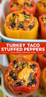 Easy Turkey Taco Stuffed Peppers Recipe Yellow Bliss Road Recipe Stuffed Peppers Easy Turkey Tacos Taco Stuffed Peppers