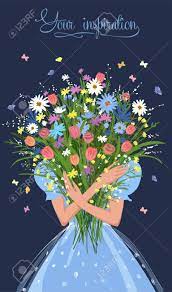 Wishing you a day that's blooming with sweet wishes and beautiful sentiments 43. Girl With A Bouquet Of Flowers In Her Hands Cute Spring Summer Royalty Free Cliparts Vectors And Stock Illustration Image 141481488