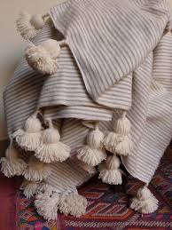 Black And White Striped Throw Blanket Moroccan Pom Pom Blankets With Tassels Throw Blankets Striped Bed Blankets Cover Bed Cotton Blanket Moroccan Pom Pom Blanket Handmade Blanket Pom Pom Blanket