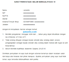 Contoh Surat Pernyataan Belum Berkualifikasi S1 Untuk Guru Word