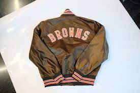 Vintage Cleveland Browns Jacket Nfl Bomber Jacket Size L Etsy Brown Jacket Bomber Jacket Jackets