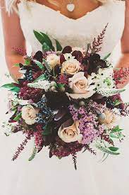 Wedding bouquets | bridal bouquet with pure white flowers and seeded eucalyptus berries (large). Deep Purple Wedding Bouquets