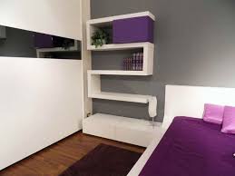 Beauteous White Custom Bookcase With Purple Accent Hang On Gray Wall Painted As Well As Purp Shelves In Bedroom Purple Bedroom Design Minimalist Bedroom Design