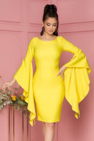 Rochii de nunta la preturi atractive✅ intra acum pe trendland.ro si descopera ofertele noastre pentru rochii de nunta. Rochie De Ocazie Galbena Tip Creion Mulata Cu Maneci Lungi Evazate De Tip Fantezie Ladonna Rochii Elyana Ro