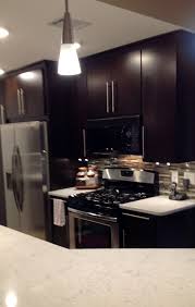 Modern Kitchen High Contrast Cabinets Countertop Quartz Espresso Maple Slab Door Glass Stainless Backs Espresso Kitchen Cabinets Modern Kitchen Kitchen
