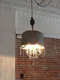 Lighting Made Out Of A Chandelier And A Galvanized Bucket Found Urban Nest Sparta Bucket Light Fixture Galvanized Bucket Lighting Galvanized Light Fixture