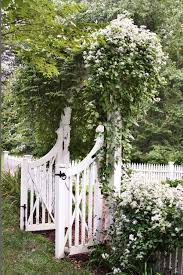 Gartengestaltung Ideen Weisse Clematis Weisses Gartentor Zaun Aus Holz In 2020 Weissen Garten Gartengestaltung Ideen Gartendesign Ideen