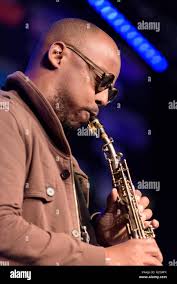 Marcus Strickland se produisant au Festival de Jazz de Cheltenham,  Angleterre, 2016 Photo Stock