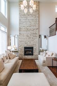 Whitewash Brick Fireplace Building With Black Frame Beige Sofas With Accent Pillows Soft Fu Brick Fireplace Makeover Red Brick Fireplaces White Brick Fireplace