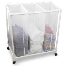 Sunbeam White Mesh Laundry Triple Sorter With Wheels Laundry Sorter Laundry Laundry Hamper