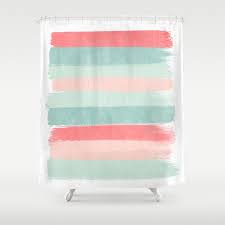 When it\'s time to refresh, simply wipe with water and mild soap to clean. Stripes Painted Coral Minimal Mint Teal Bright Southern Charleston Decor Colors Shower Curtain By Charlottewinter Society6