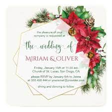 Poinsettia Holly Pine Christmas Wedding Invitation Zazzle Com Christmas Wedding Invitations Christmas Wedding Wedding Invitations