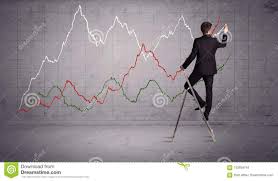Male On Ladder Drawing Chart Lines Stock Photo Image Of