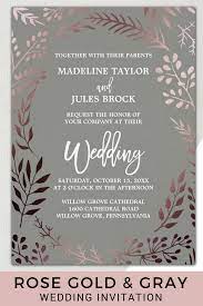 Elegant Rose Gold And Gray Leafy Frame Wedding Invitation Zazzle Com Grey Wedding Invitations Wedding Invitations Wedding Invitation Cards