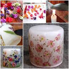 And if the flower is thick, more mod is needed among petals. Napkin Covered Candles Video Tutorial Easy Craft Decoupage Candles Candles Crafts Pressed Flower Candles