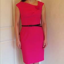 Hot Pink Dress With Black Belt Hot Pink Perfection Dress With Black Belt Flower On Shoulder 37 Long Fro Hot Pink Dresses Dress Barn Dresses Clothes Design