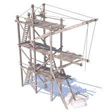 Old Wooden Scaffolding With Handle Crane 3d Model Obj 3ds Fbx Hrc Dae Skp