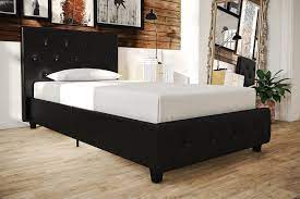 This bed frame gave us the ability to give him a twin size bed without taking up too much space. Dhp Dakota Upholstered Platform Bed Twin Size Frame Black Walmart Com Walmart Com