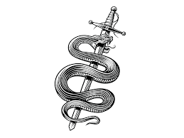 Black And White Snake Tattoo Drawing Snakes Swords Snake Tattoo Design Snake Art Sword Tattoo