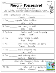 Plural Or Possessive Use The Plural Or Possessive Form Of Each Noun To Complete The Sentence Great Gra Grammar Exercises 2nd Grade Grammar Possessive Nouns