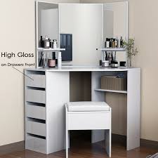 5 out of 5 stars with 1 ratings. High Gloss Corner Dressing Table Set In White Makeup Desk Dresser With Mirror Drawers Stool Wish