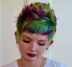 Green Multi Rainbow Hair Color On Pixie Cut Haircut Hair Color Hair Pixie Hair Color