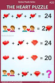 The puzzles included in this book are straightforward exercises in reason and statement of facts from which a person with reasonably agile mind can proceed to a logical conclusion. The Heart Puzzle Genius Puzzle Series 20 Maths Puzzles Heart Puzzle Shape Puzzles